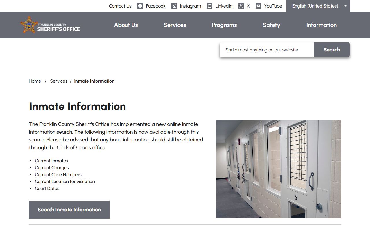 Franklin County inmate records sheriff inmate information page