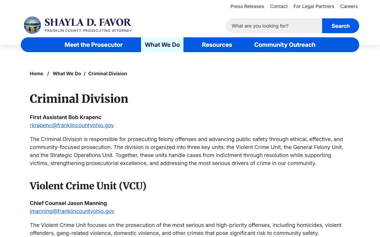 Franklin County prosecutor criminal division court records after arrest