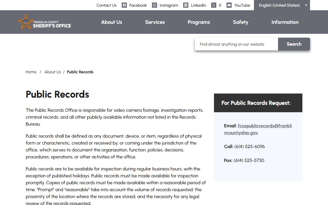 Franklin County sheriff public records request for booking photos